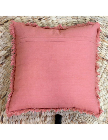 Coussin frangé Tortue – Corail & blanc – 45x45 cm