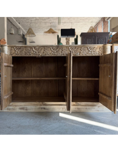 Buffet sculpté en manguier – Patine blanche – 150 cm