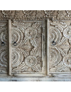 Buffet sculpté en manguier – Patine blanche – 150 cm