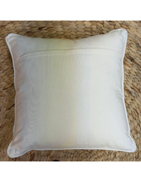 Coussin brodé Fleurs – Blanc, vert & jaune – 45x45 cm
