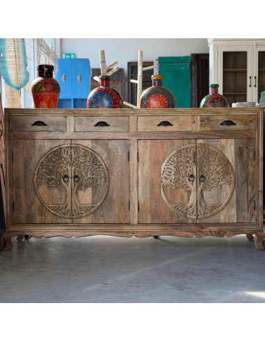 Buffet Arbre de Vie en manguier sculpté – 180 cm
