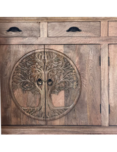 Buffet Arbre de Vie en manguier sculpté – 180 cm