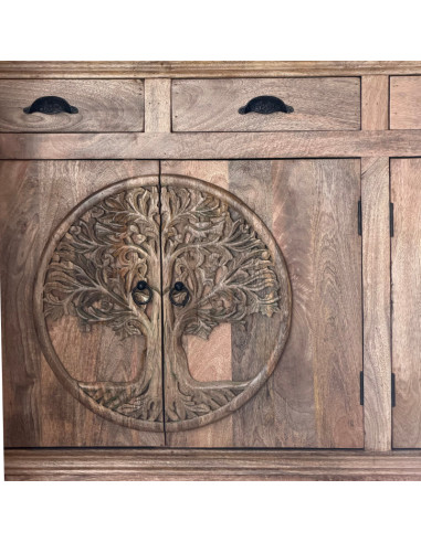 Buffet Arbre de Vie en manguier sculpté – 180 cm