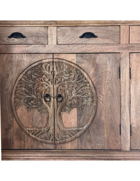 Buffet Arbre de Vie en manguier sculpté – 180 cm