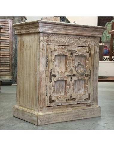 Pair of Old Teak Bedside Tables – White Patina – 57 cm