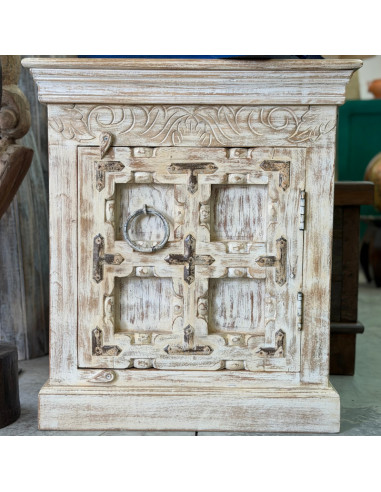 Pair of Old Teak Bedside Tables – White Patina – 57 cm