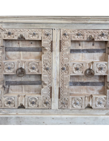 Teak Sideboard with Antique Rajasthan Doors – White Patina – 224 cm