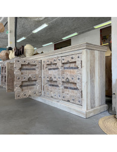 Teak Sideboard with Antique Rajasthan Doors – White Patina – 224 cm
