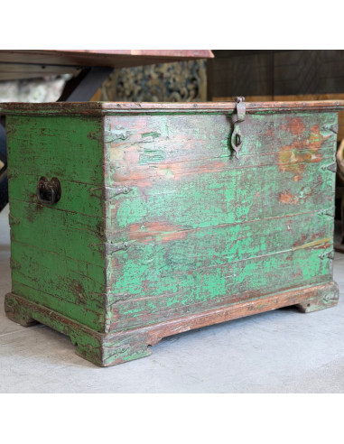 Antique Indian Teak Chest – Green Patina – 79 cm