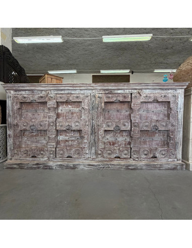 Buffet en teck avec portes anciennes du Rajasthan – 225 cm