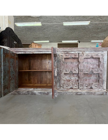 Buffet en teck avec portes anciennes du Rajasthan – 225 cm