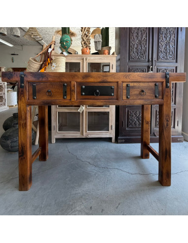 Console en manguier et métal noir – 3 tiroirs – 150 cm