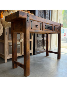 Console en manguier et métal noir – 3 tiroirs – 150 cm