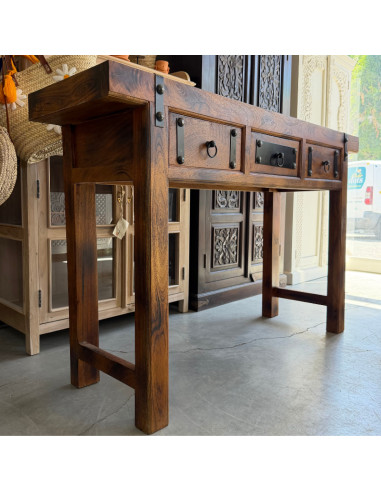 Console en manguier et métal noir – 3 tiroirs – 150 cm