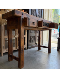 Console en manguier et métal noir – 3 tiroirs – 150 cm