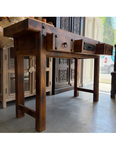 Console en manguier et métal noir – 3 tiroirs – 150 cm