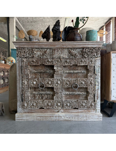 Buffet en teck avec portes anciennes du Rajasthan – 116 cm