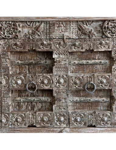 Buffet en teck avec portes anciennes du Rajasthan – 116 cm