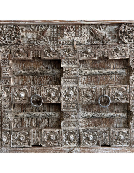 Buffet en teck avec portes anciennes du Rajasthan – 116 cm