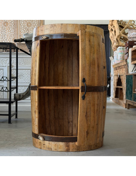 Mango Wood Barrel Storage Cabinet – 60 x 60 x 90 cm