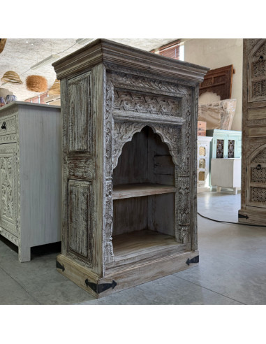 Carved Mango Wood Column Cabinet – 68 x 46 x 107 cm