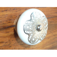 Fiore arancione su ecrù - verga d'argento
