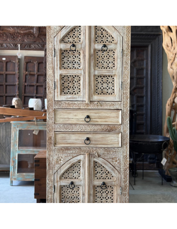 Armoire en manguier sculpté – 4 portes & 2 tiroirs – 175 cm