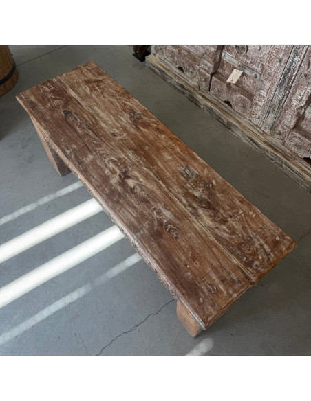 Banc en vieux teck sculpté – 128 x 41 x 50 cm
