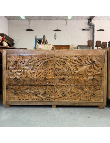 Commode sculptée 6 tiroirs – 150 x 40 x 90 cm