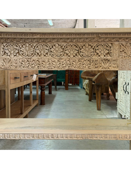 Carved Old Teak Console Table – 111 x 40 x 87 cm