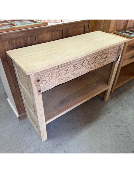 Console en teck ancien sculpté – 111 x 40 x 87 cm