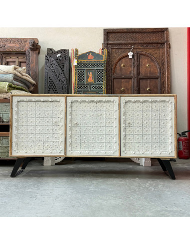 Mango Wood Sideboard with 3 White Doors – 180 x 40 x 90 cm