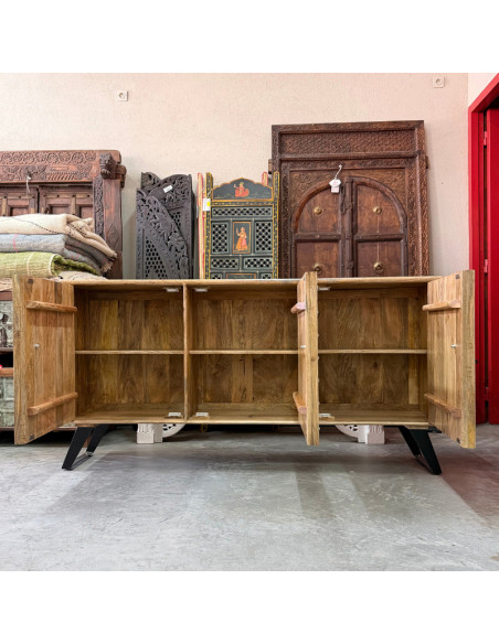 Buffet 3 portes blanches en manguier – 180 x 40 x 90 cm