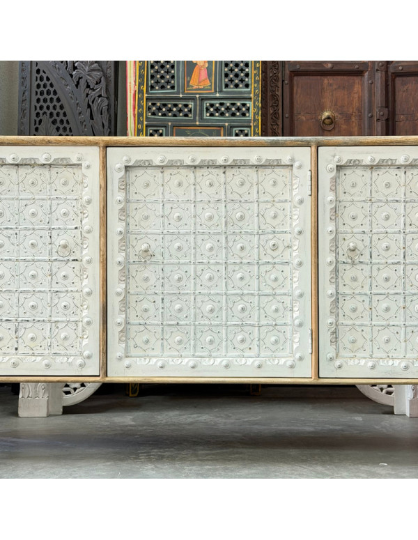 Buffet 3 portes blanches en manguier – 180 x 40 x 90 cm