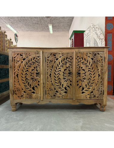 Buffet en manguier sculpté ajouré – 3 portes – 140 x 40 x 90 cm