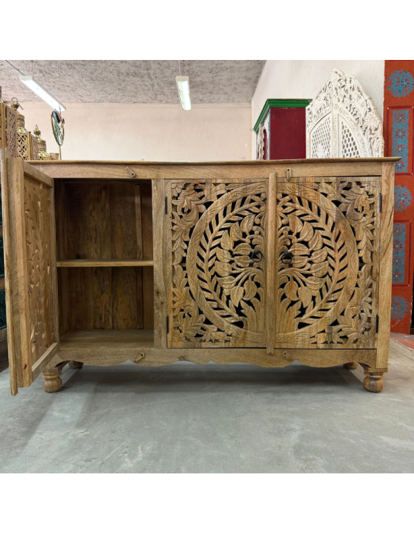 Buffet en manguier sculpté ajouré – 3 portes – 140 x 40 x 90 cm