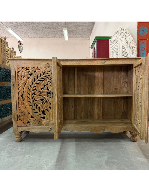 Buffet en manguier sculpté ajouré – 3 portes – 140 x 40 x 90 cm