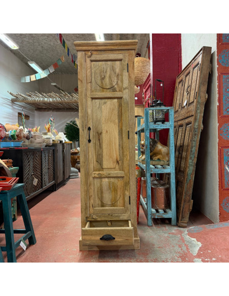 Armoire étroite en manguier – 1 porte et 1 tiroir – 50 x 40 x 165 cm