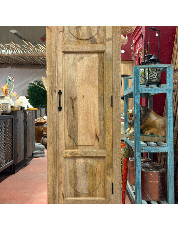 Narrow Mango Wood Cabinet – 1 Door & 1 Drawer – 50 x 40 x 165 cm