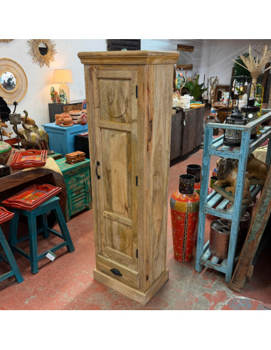 Armoire étroite en manguier – 1 porte et 1 tiroir – 50 x 40 x 165 cm