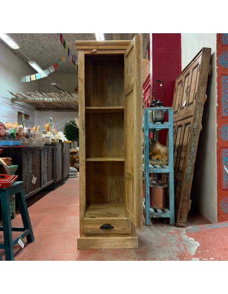 Narrow Mango Wood Cabinet – 1 Door & 1 Drawer – 50 x 40 x 165 cm