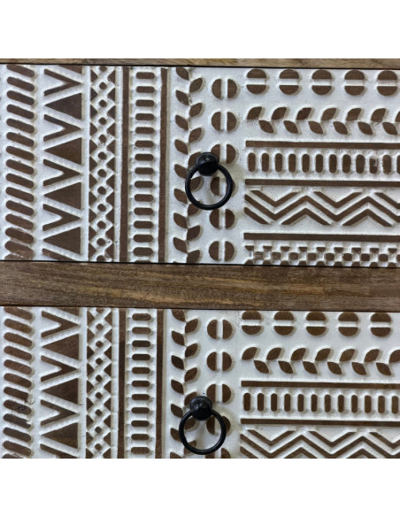 Pair of Carved Mango Wood Bedside Tables – 2 Drawers – 50 x 40 x 60 cm