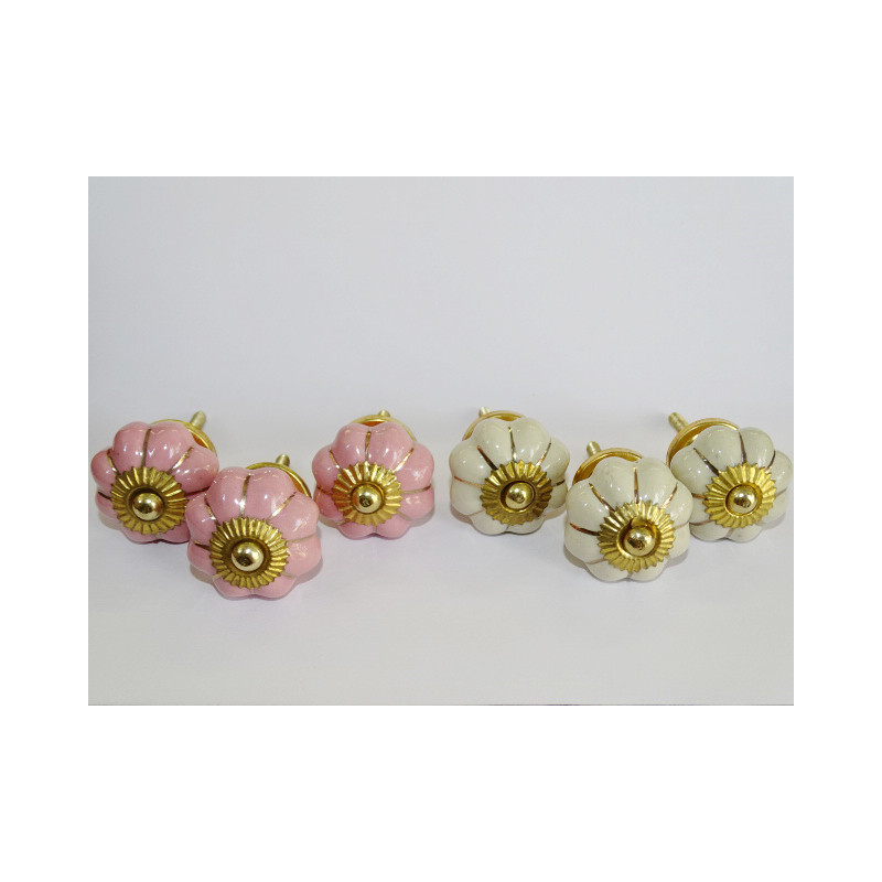 Lot de 6 boutons citrouille 32 mm 3 roses et 3 beige