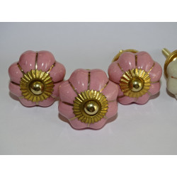 Set of 6 pumpkin buttons 32 mm 3 roses and 3 beige