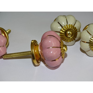 Set di 6 pulsanti di zucca 32 mm 3 rose e 3 beige