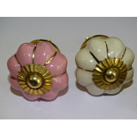 Lot de 6 boutons citrouille 32 mm 3 roses et 3 beige