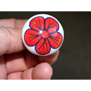 Maniglia per cassetto a pera con fiore rosso
