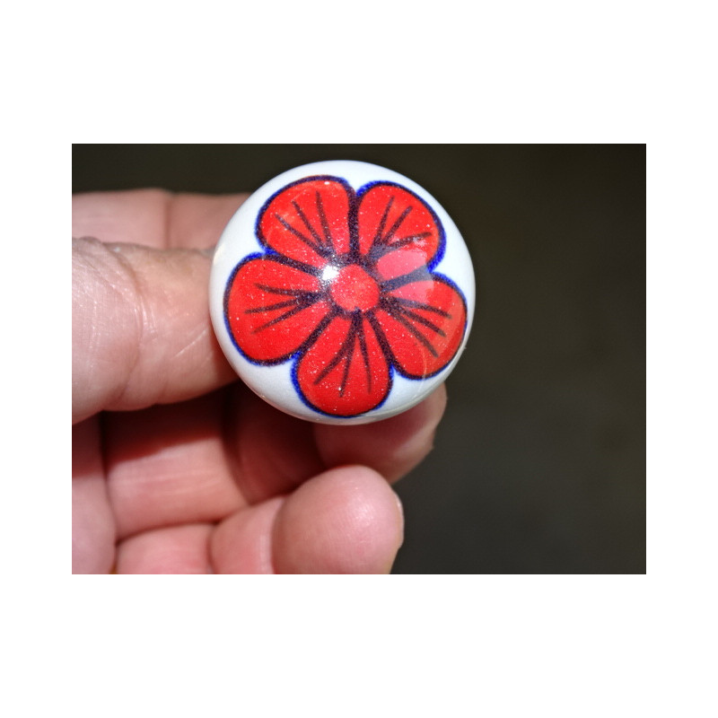 Pear drawer handle with red flower