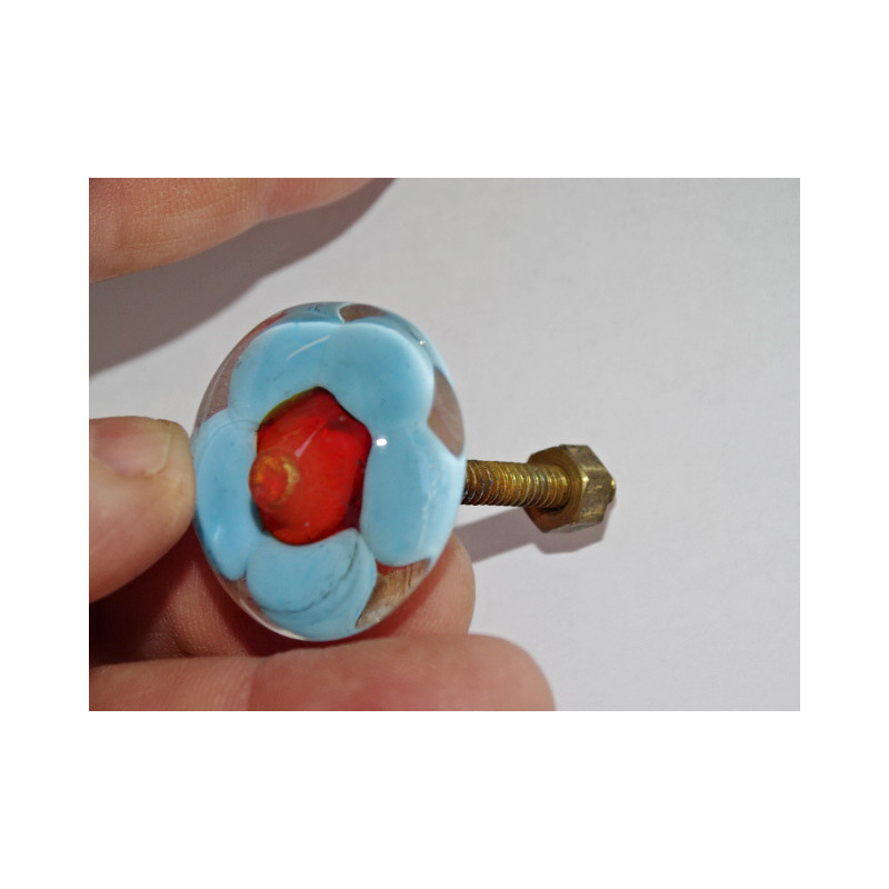 Poignée de meuble transparente fleur turquoise