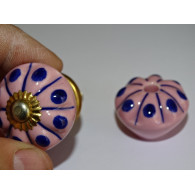 Petite Poignée de meuble citrouille rose à pois bleu
